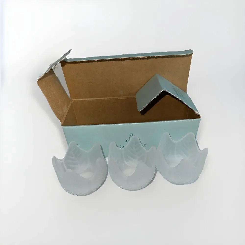 PartyLite Frosted Lotus Glass Votive Candle Holders Retired Set of 3 New